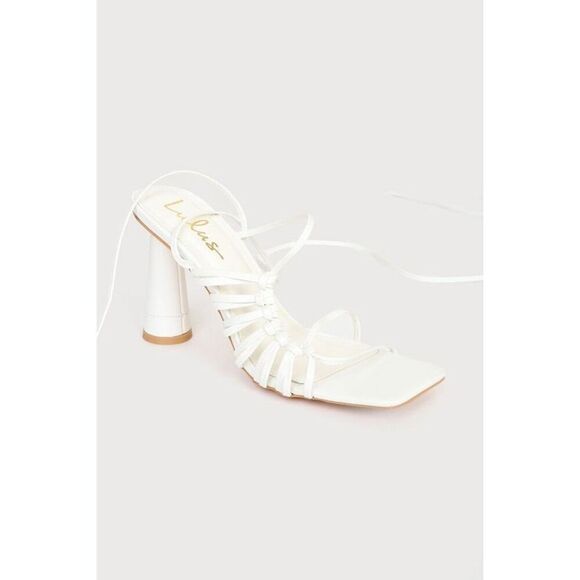 Lulus Shoes - Lulus Zindy White Lace-up High Heel Sandals Womens 6.5 Wedding Formal Bride Bach